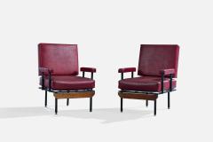 Italian Designer Lounge Chairs with Vinyl Metal and Wood Italy 1960s - 4785217
