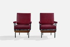 Italian Designer Lounge Chairs with Vinyl Metal and Wood Italy 1960s - 4785219