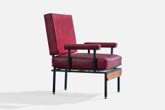 Italian Designer Lounge Chairs with Vinyl Metal and Wood Italy 1960s - 4785221