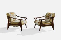 Italian Designer Lounge Chairs with Wood and Fabric Italy 1950s - 4784896