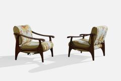 Italian Designer Lounge Chairs with Wood and Fabric Italy 1950s - 4784897