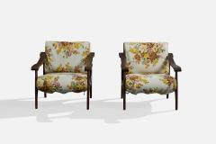 Italian Designer Lounge Chairs with Wood and Fabric Italy 1950s - 4784900