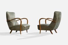 Italian Designer Lounge Chairs with Wood and Fabric Italy 1950s - 4784944