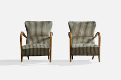 Italian Designer Lounge Chairs with Wood and Fabric Italy 1950s - 4784947