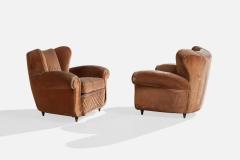 Italian Designer Lounge Chairs with Wood and Velvet Italy 1940s - 4784956