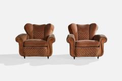 Italian Designer Lounge Chairs with Wood and Velvet Italy 1940s - 4784959