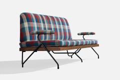 Italian Designer Sofa with Metal Wood and Fabric Italy 1960s - 4785345