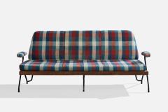 Italian Designer Sofa with Metal Wood and Fabric Italy 1960s - 4785346