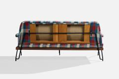 Italian Designer Sofa with Metal Wood and Fabric Italy 1960s - 4785349