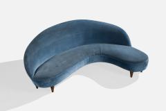 Italian Designer Sofa with Velvet and Wood Italy 1950s - 4784924
