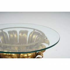 Italian Hollywood Regency Tole Metal Plume Leaf Glass Top Table - 2997148
