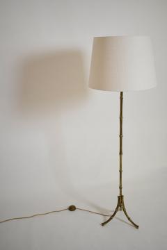 Jansen style tripod faux bamboo solid brass floor lamp 1960s  - 4539236