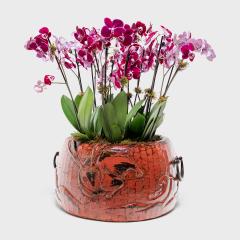 Japanese Red Lacquer Negoro Hibachi with Rabbits - 4459809