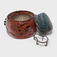 Japanese Red Lacquer Negoro Hibachi with Rabbits - 4459811