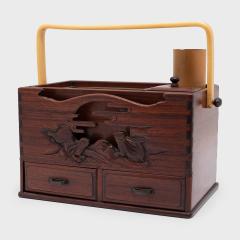 Japanese Rosewood Tabako bon with Two Rabbits - 4459864