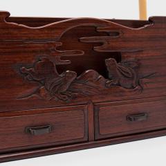 Japanese Rosewood Tabako bon with Two Rabbits - 4459865