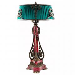 Large Silver And Rhodonite Table Lamp Workshop Of Nedmirov Kolodkin Moscow - 4780876