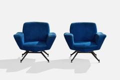 Lenzi Lounge Chairs with Metal Brass and Fabric Italy 1950s - 4768936