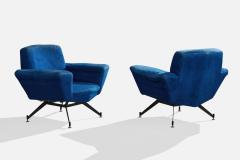 Lenzi Lounge Chairs with Metal Brass and Fabric Italy 1950s - 4768938