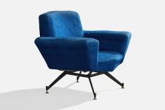 Lenzi Lounge Chairs with Metal Brass and Fabric Italy 1950s - 4768939