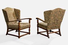 Ludvig Sturm Attribution Lounge Chairs with Fabric and Oak Sweden 1940s - 4769034