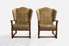 Ludvig Sturm Attribution Lounge Chairs with Fabric and Oak Sweden 1940s - 4769035