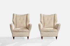 Melchiorre Bega Lounge Chairs with Fabric and Walnut Italy 1950s - 4769275