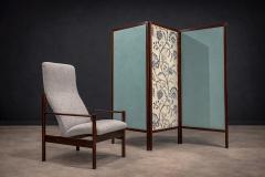 Michel Arnoult Tall Armchair in Imbuia Wood Grey Bocule Michel Arnoult 1960s Lot 154A - 4624358