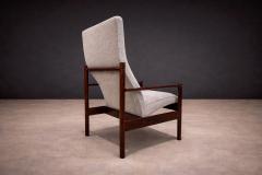 Michel Arnoult Tall Armchair in Imbuia Wood Grey Bocule Michel Arnoult 1960s Lot 154A - 4624361