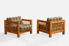 Milo Baughman Lounge Chairs with Pine and Fabric USA 1970s - 4769367