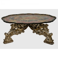 Over the Top Rococo Style Silver Giltwood Lacquer Tray Top Coffee Table - 2997149