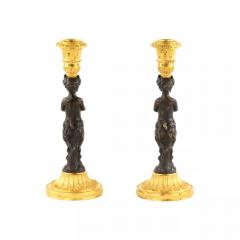 Pair Of French Bronze Candlesticks Fauns France Mid 19th Century - 4781797