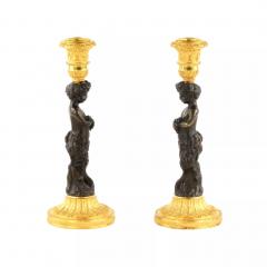 Pair Of French Bronze Candlesticks Fauns France Mid 19th Century - 4781798