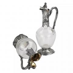 Pair Of French Silver Mounted Glass Wine Ewers Tetard Freres Paris - 4782058