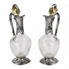 Pair Of French Silver Mounted Glass Wine Ewers Tetard Freres Paris - 4782059