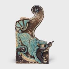 Pair of Blue Glazed Chiwen Roof Tiles - 4167610