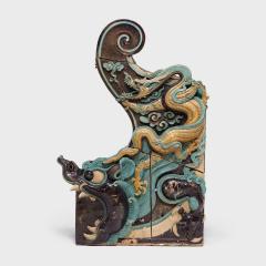 Pair of Blue Glazed Chiwen Roof Tiles - 4167612