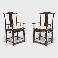 Pair of Fine Yoke Back Armchairs with Bamboo Carvings - 4180396