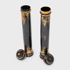 Pair of Gilt Black Lacquer Scroll Cases - 4165460