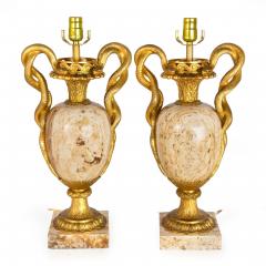 Pair of Louis XVI Style Lamps Entwined Snake Handles - 4407108