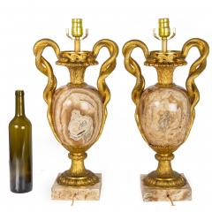 Pair of Louis XVI Style Lamps Entwined Snake Handles - 4407110