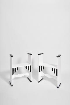 Pair of Modernist white wooden painted stools Portugal 1930s - 4539182
