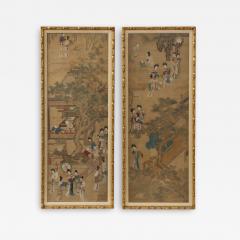 Pair of Qing Dynasty Temple Scene Wallpaper Panels - 2996730