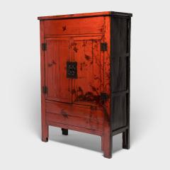 Pair of Red Lacquer Cabinets with Birds in Flight - 4181493