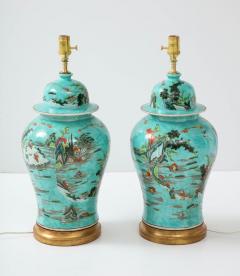 Pair of Turquoise Chinoiserie Lamps - 2994985