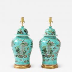 Pair of Turquoise Chinoiserie Lamps - 2996736