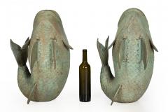 Pair of Verdigris Bronze Koi Fish Vases Circa 1950s - 4407385