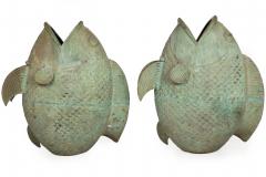Pair of Verdigris Bronze Koi Fish Vases Circa 1950s - 4407386