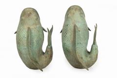 Pair of Verdigris Bronze Koi Fish Vases Circa 1950s - 4407387