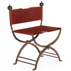 Pair of Wrought Iron and Leather Savonarola Chairs - 4469724